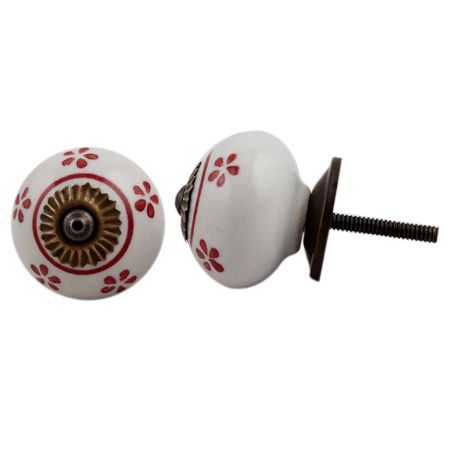 Red Tiny Floral Ceramic Knob
